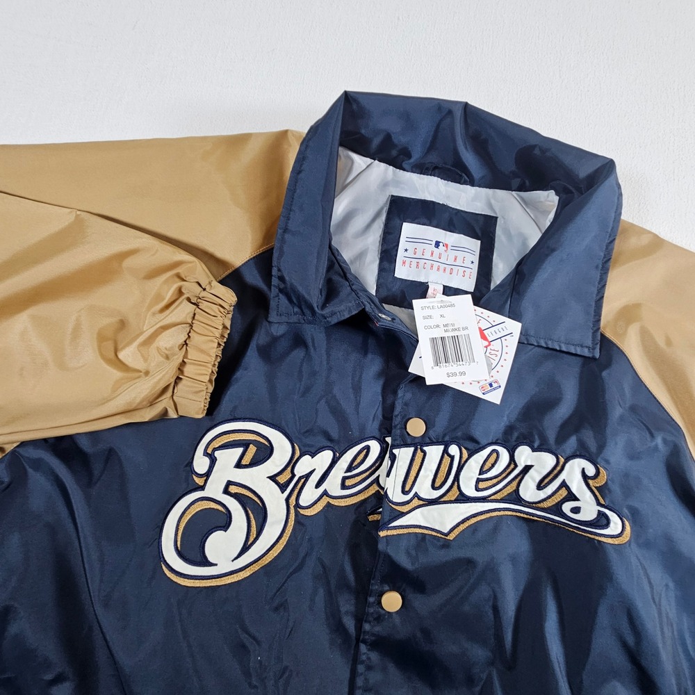 G-III Milwaukee Brewers Windbreaker Jacket Mens XL Navy Blue Tan MLB LA00485